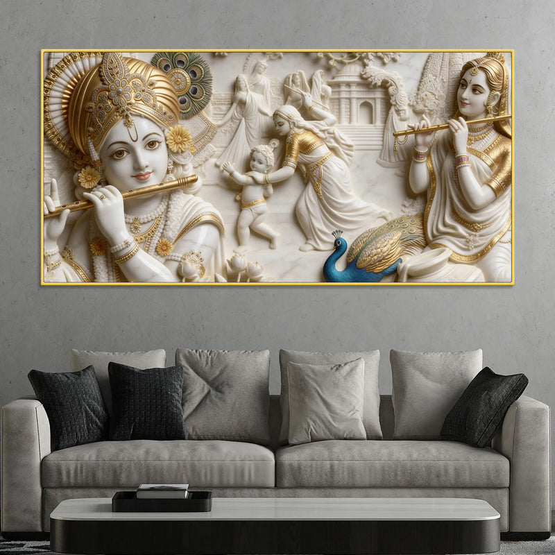 Vrindavan Krishna Leela 3D Canvas Wall Painting