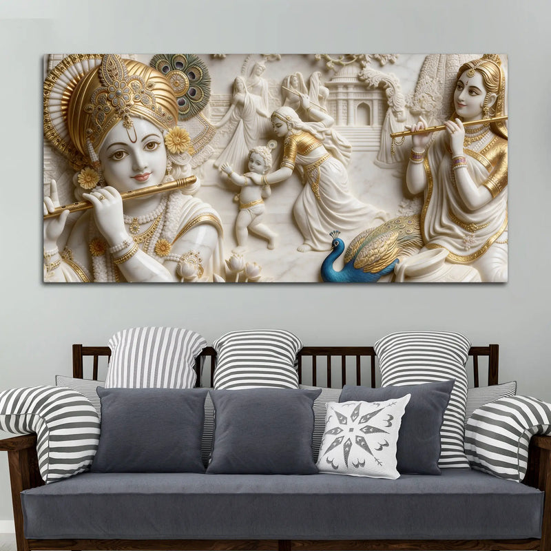 Vrindavan Krishna Leela 3D Canvas Wall Painting