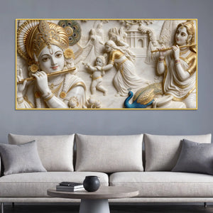 Vrindavan Krishna Leela 3D Canvas Wall Painting
