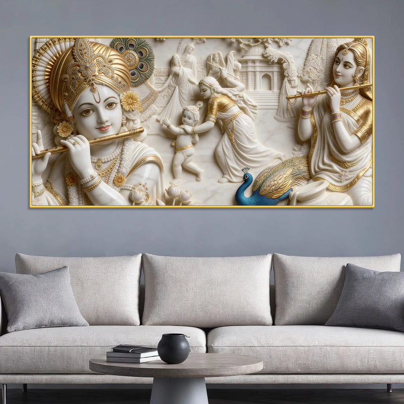 Vrindavan Krishna Leela 3D Canvas Wall Painting