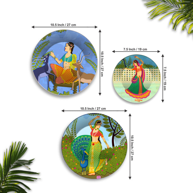Vrindavan Vibes Women & Nature Premium Wall Plates Painting Set of 3
