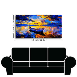 Wall Canvas Painting of Boat Sunset Over Ocean