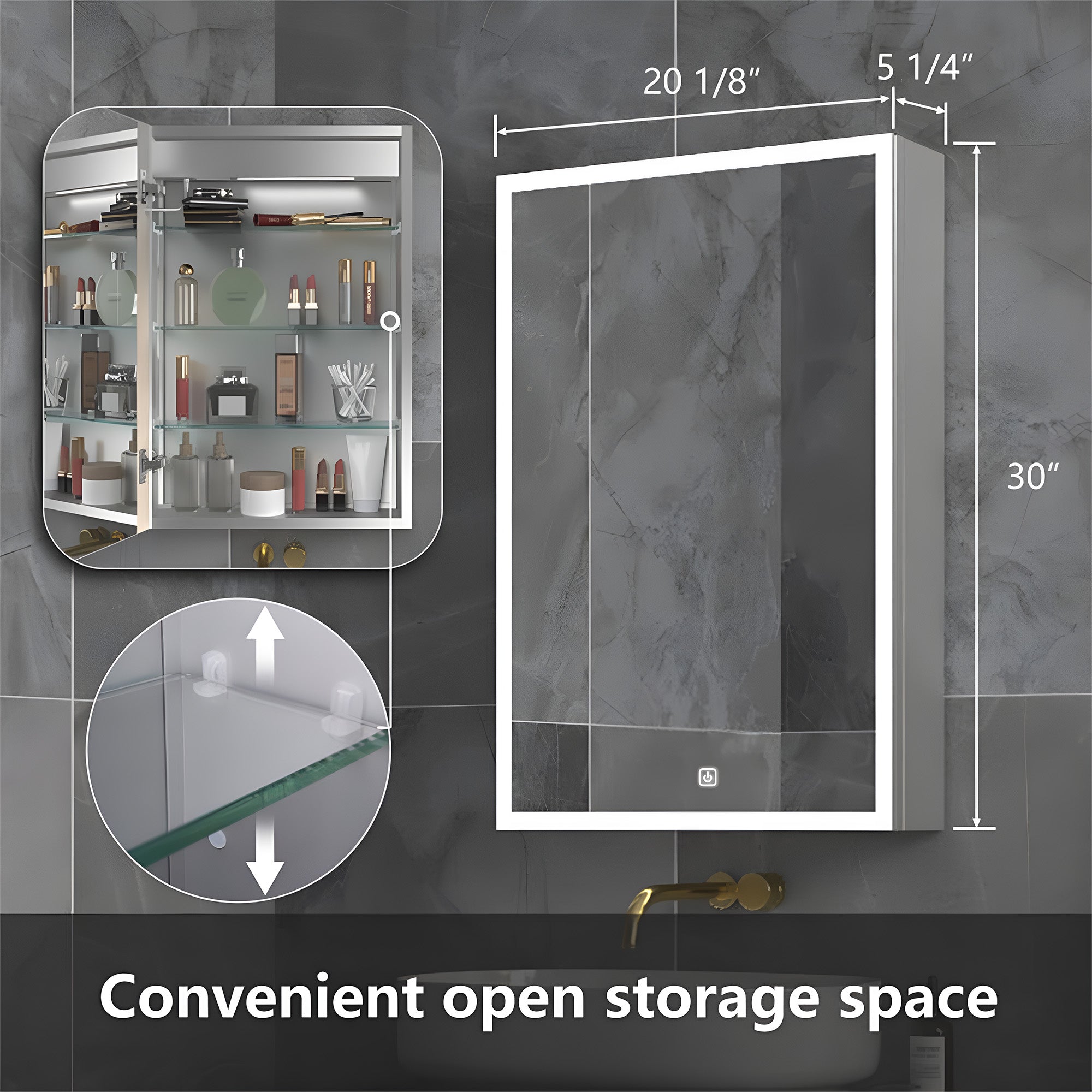 Wall Mounted Bathroom Cabinet Mirror with Bright LED Frame Light