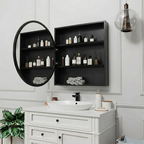 Wall Mounted Circle Mirror with Sleek Black Frame