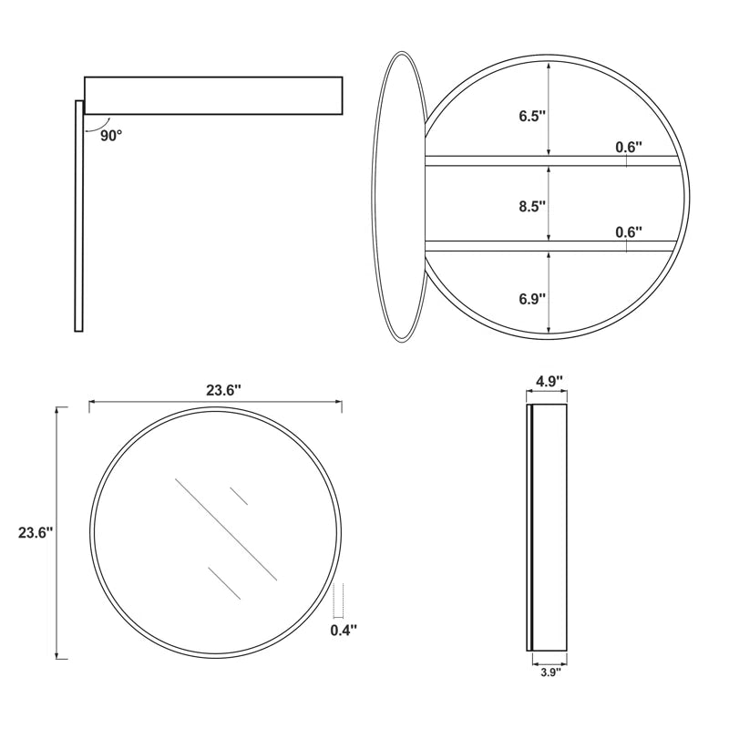 Wall Mounted Circle Mirror with Sleek Black Frame