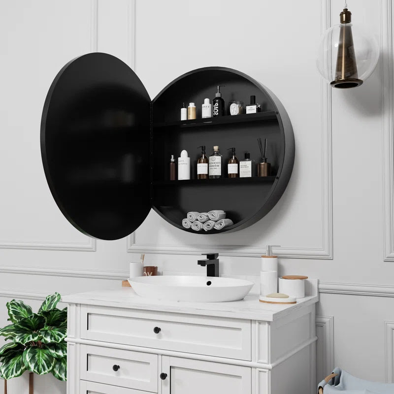 Wall Mounted Circle Mirror with Sleek Black Frame