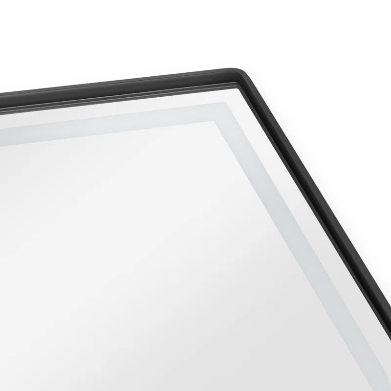 Wall-Mounted Hexagon Mirror with LED Light and Storage Shelves