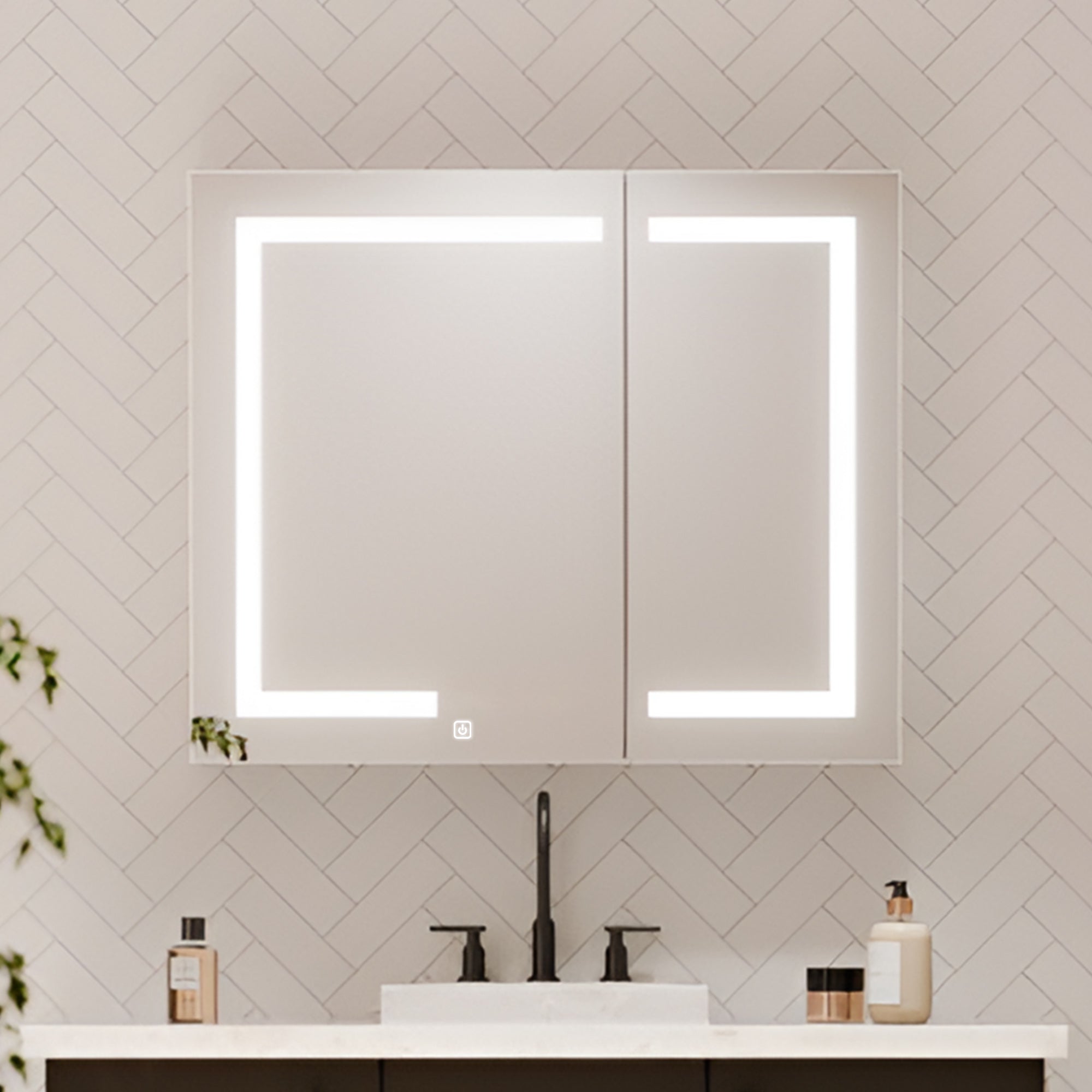 Wall Mounted LED Mirror Cabinet with Bold Corner Lighting