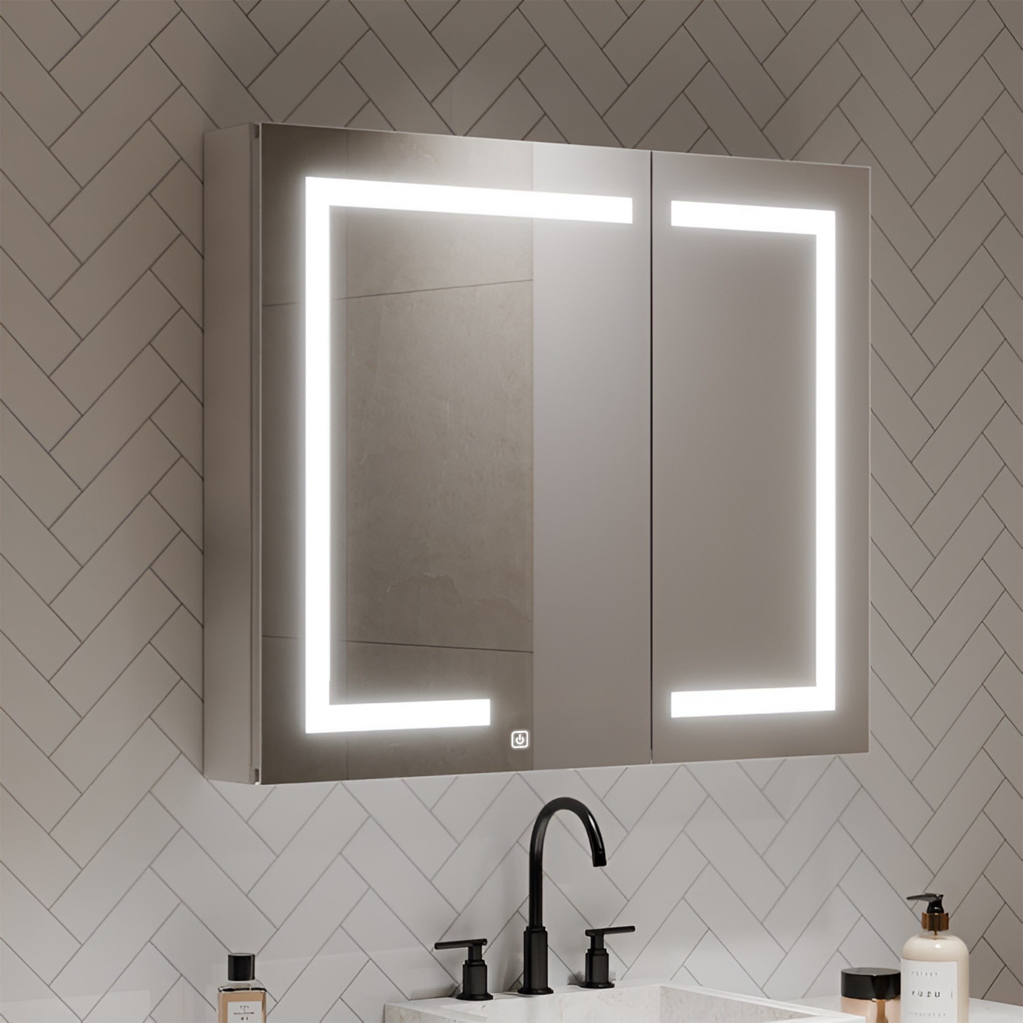 Wall Mounted LED Mirror Cabinet with Bold Corner Lighting
