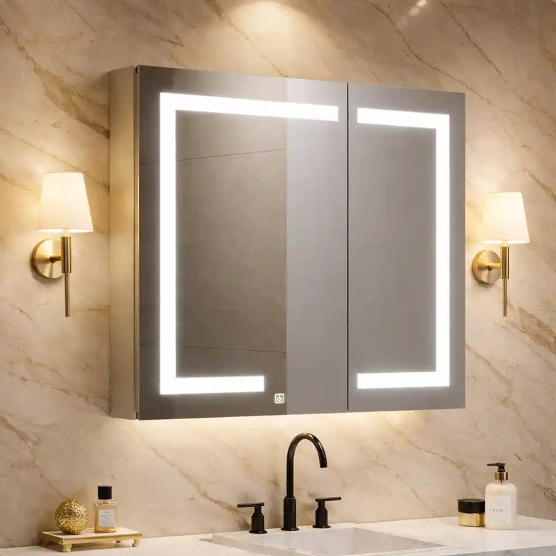 Wall Mounted LED Mirror Cabinet with Bold Corner Lighting