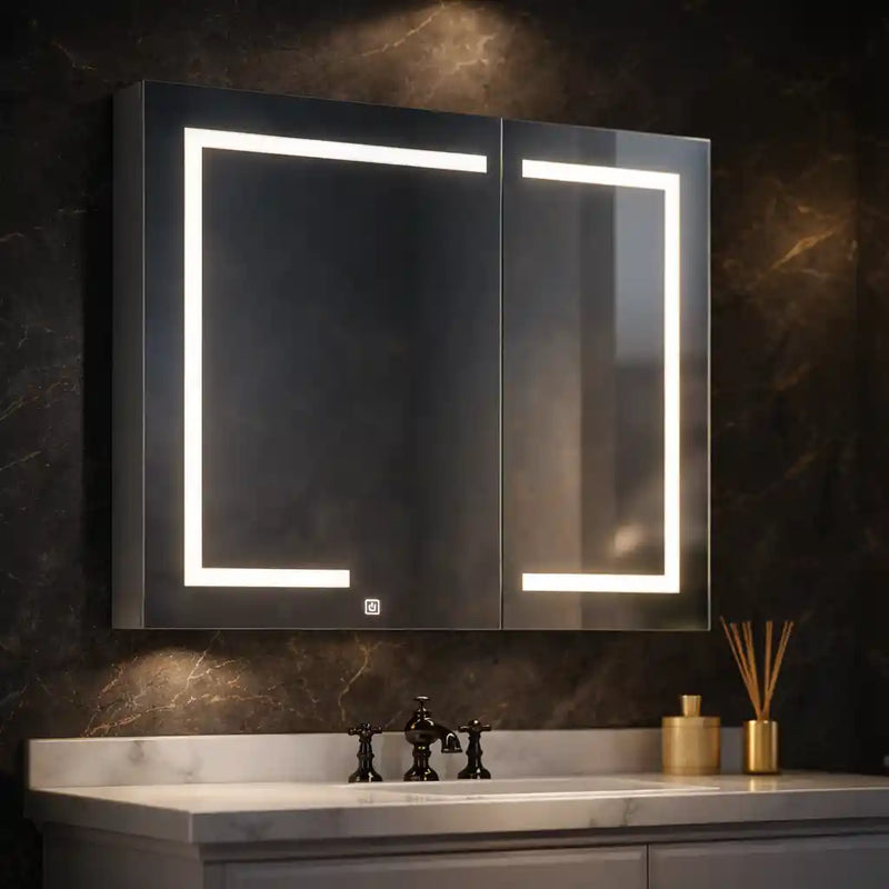 Wall Mounted LED Mirror Cabinet with Bold Corner Lighting
