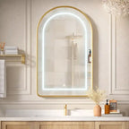 Wall Mounted LED Mirror Cabinet with Curved Design and Gold Trim