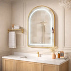 Wall Mounted LED Mirror Cabinet with Curved Design and Gold Trim