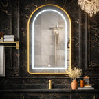 Wall Mounted LED Mirror Cabinet with Curved Design and Gold Trim