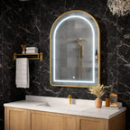 Wall Mounted LED Mirror Cabinet with Curved Design and Gold Trim