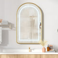 Wall Mounted LED Vanity Mirror Cabinet with Curved Design and Gold Trim
