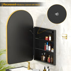 Wall Mounted LED Vanity Mirror Cabinet with Curved Design and Gold Trim