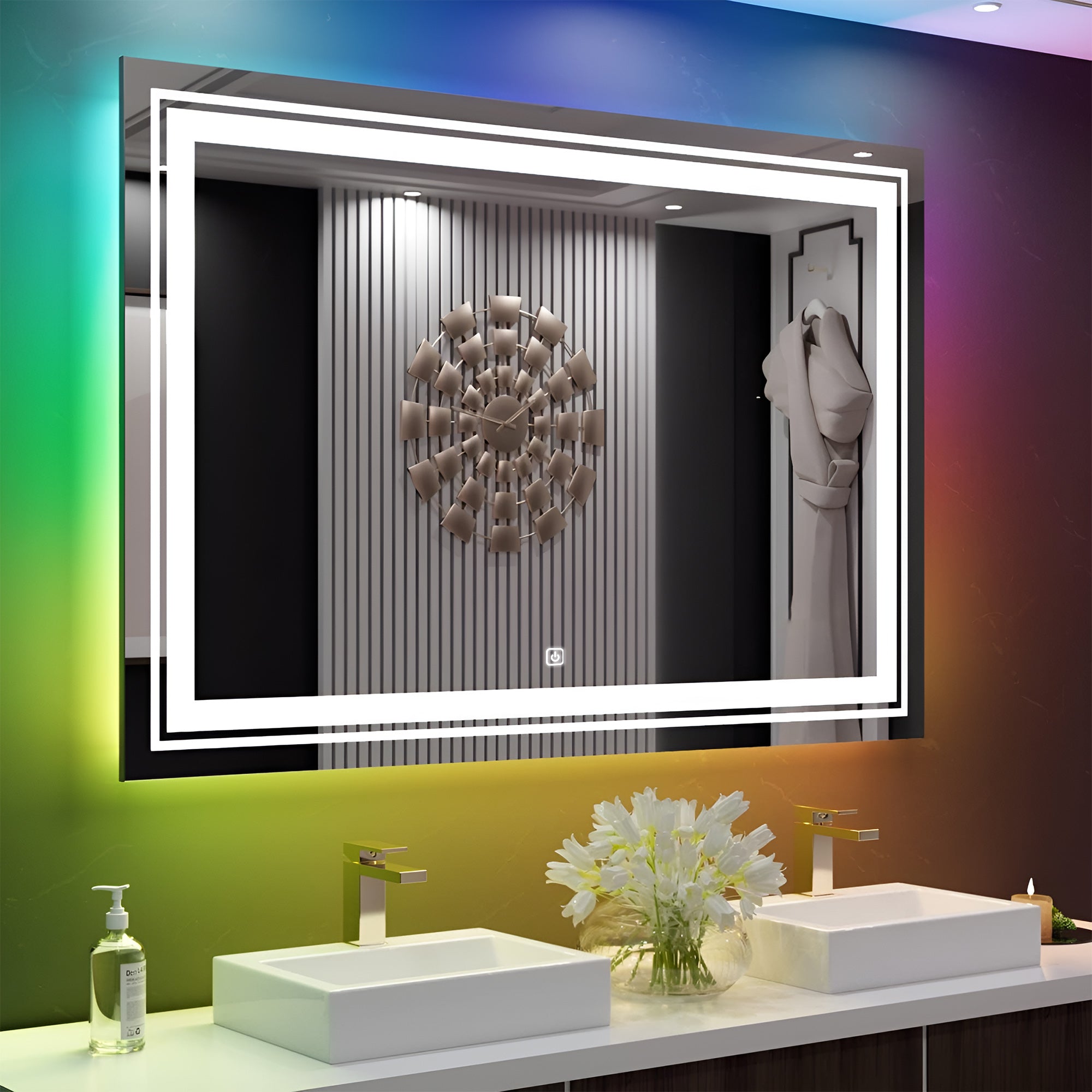 Wall Mounted Oversized Bathroom Mirror Cabinet with Double LED Frame