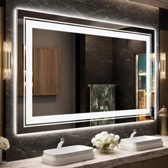 Wall Mounted Oversized Bathroom Mirror with Double LED Frame
