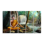 Wall Painting of Lord Buddha with Nature Background Set of Five