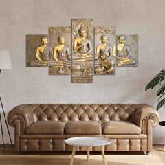 Wall Painting of Lord Buddha in Thailand Temple 5 Pieces Canvas