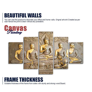 Wall Painting of Lord Buddha in Thailand Temple 5 Pieces Canvas