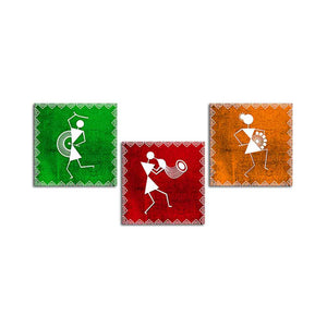 Warli Art Wall Hanging Painting, Set of Three Panels