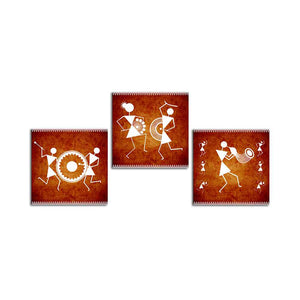 Warli Folk Art Wall Hanging Painting Set of Three