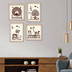 Warli Village Scene Wall Art Frame Set of 4