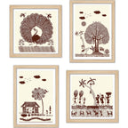 Warli Village Scene Wall Art Frame Set of 4