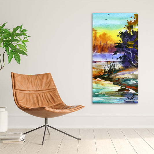 Water Color Landscape of Beautiful Scenery Trees Canvas Wall Painting