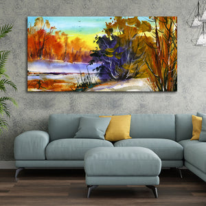 Water Color Landscape of Beautiful Trees Canvas Wall Painting