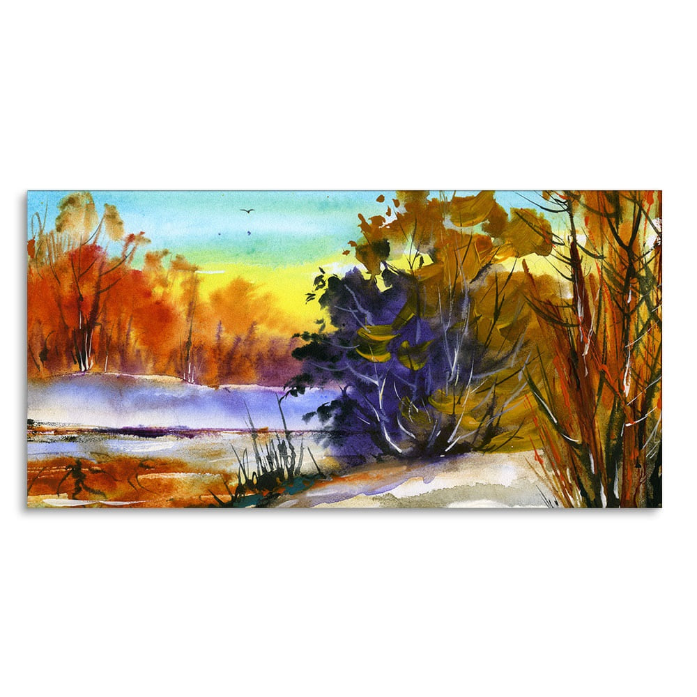 Water Color Landscape of Beautiful Trees Canvas Wall Painting