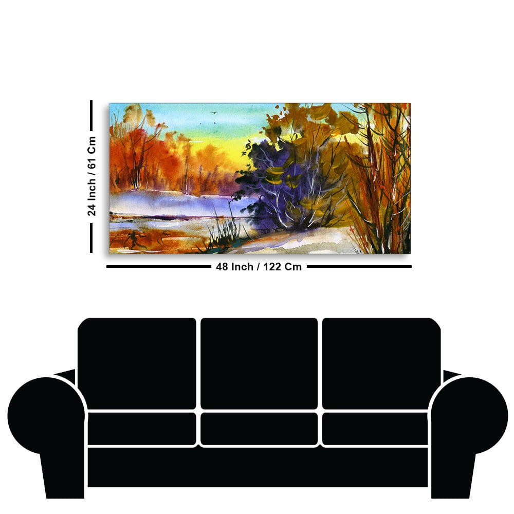 Water Color Landscape of Beautiful Trees Canvas Wall Painting