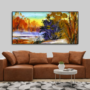 Water Color Landscape of Beautiful Trees Canvas Wall Painting