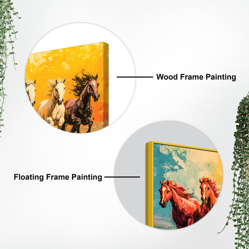 Watercolor Art of Seven Running Horses Wall Painting
