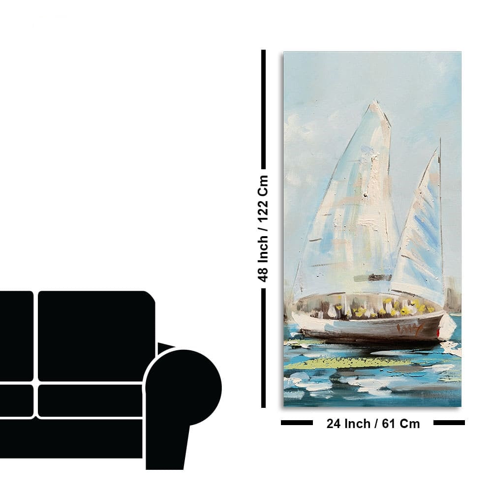 Watercolor Painting of Sailing Boats Premium Canvas Wall Painting