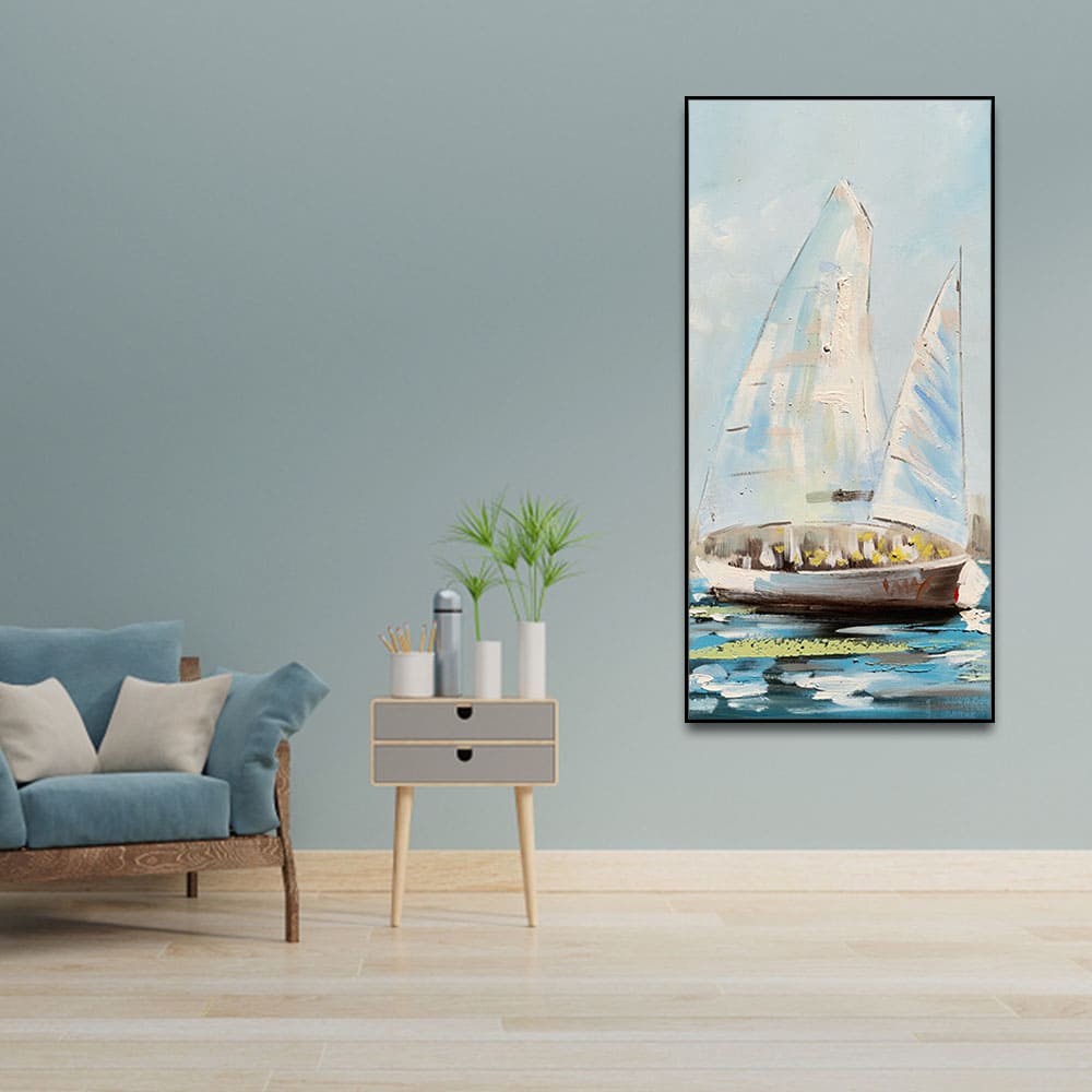 Watercolor Painting of Sailing Boats Premium Canvas Wall Painting