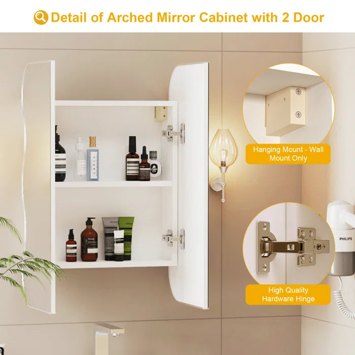 Wave Shape Wall Mirror Cabinet with Storage Shelves Inside