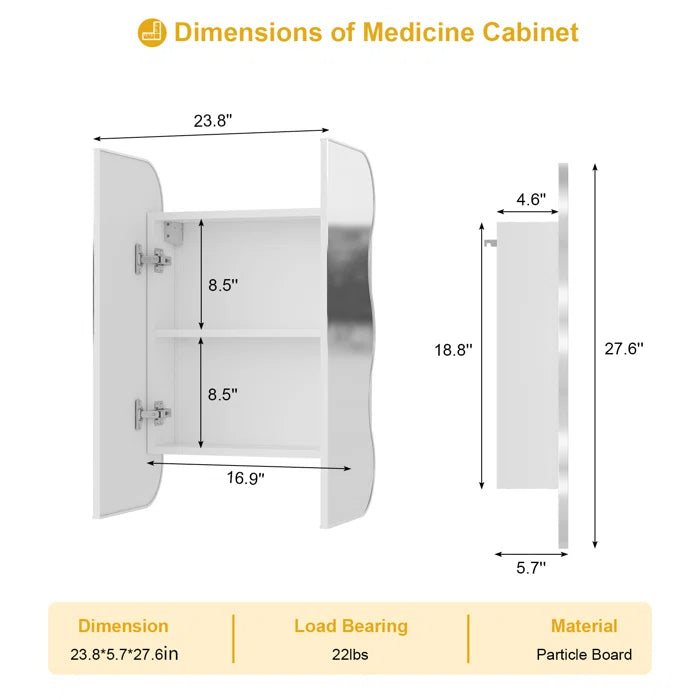 Wave Shape Wall Mirror Cabinet with Storage Shelves Inside