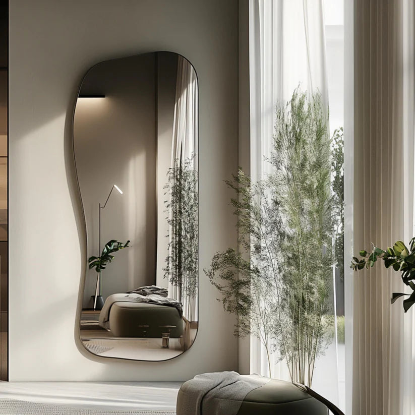 Wavy Edge Asymmetrical Wall Mirror with Artistic Frame