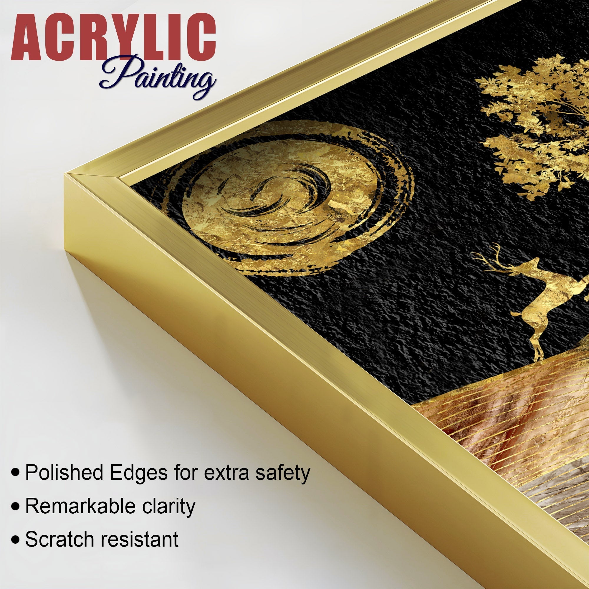 Wavy Golden Lines Mountains Premium Acrylic Floating Wall Painting Set Of 2