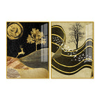 Wavy Golden Lines Mountains Premium Acrylic Floating Wall Painting Set Of 2