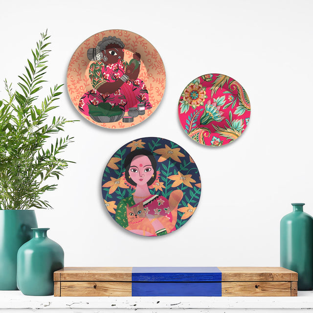 Whimsy & Bloom Floral Muse Premium Wall Plates Painting Set of 3