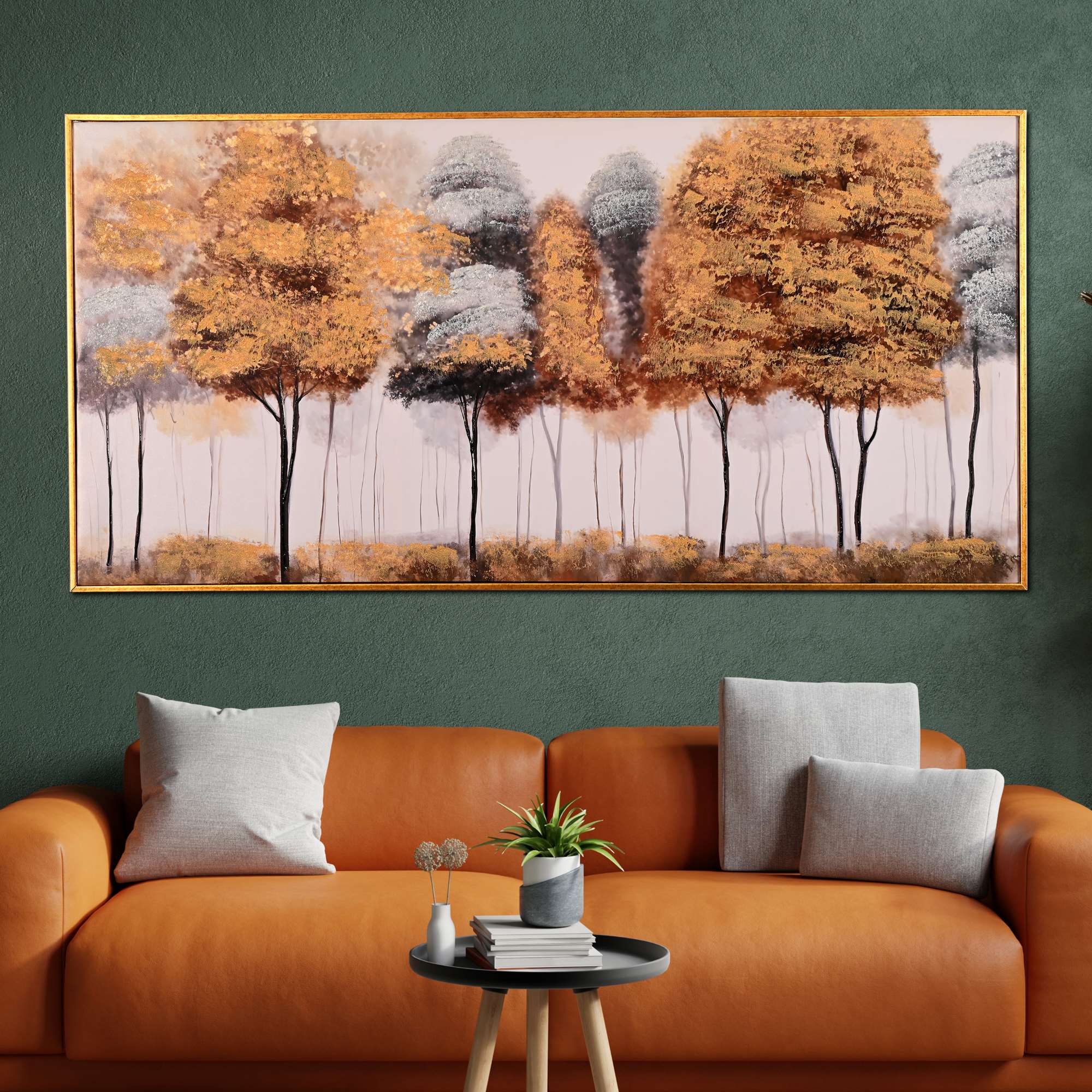 Whispering Trees Hand Painted Wall Painting with Floating Frame