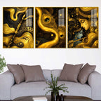 Whispers of the Divine Flute Acrylic Floating Frame Wall Painting Set of 3
