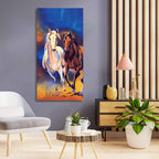White & Brown Horse Running Canvas Wall Hanging Painting