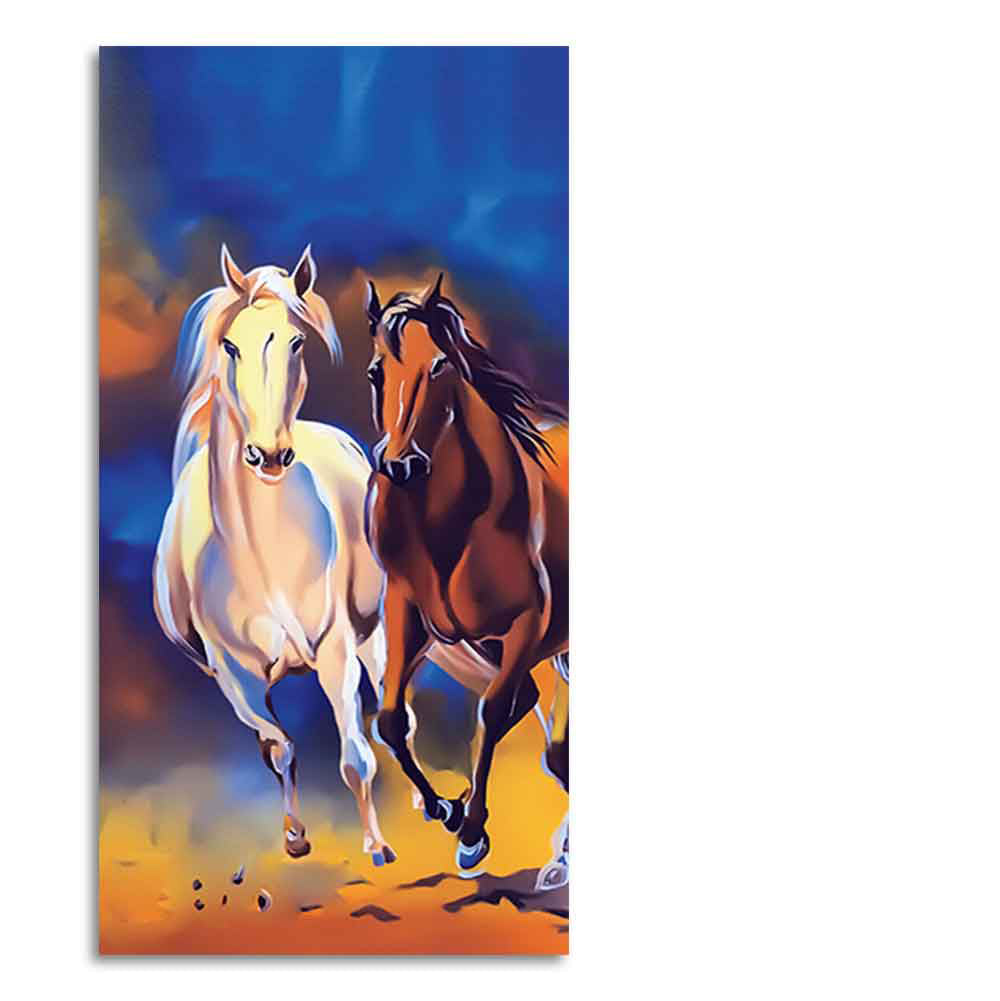 White & Brown Horse Running Canvas Wall Hanging Painting