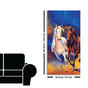 White & Brown Horse Running Canvas Wall Hanging Painting