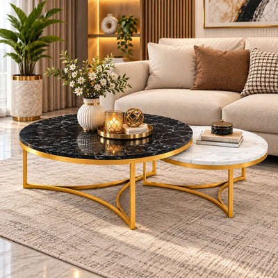 White &  Black Cisco Marble Nesting Table Set of 2